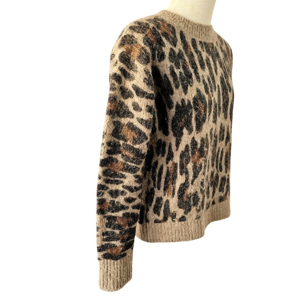 Rails Animal Print Crewneck Sweater Womens Sz XS Alpaca Wool Crew Neck Long Slv